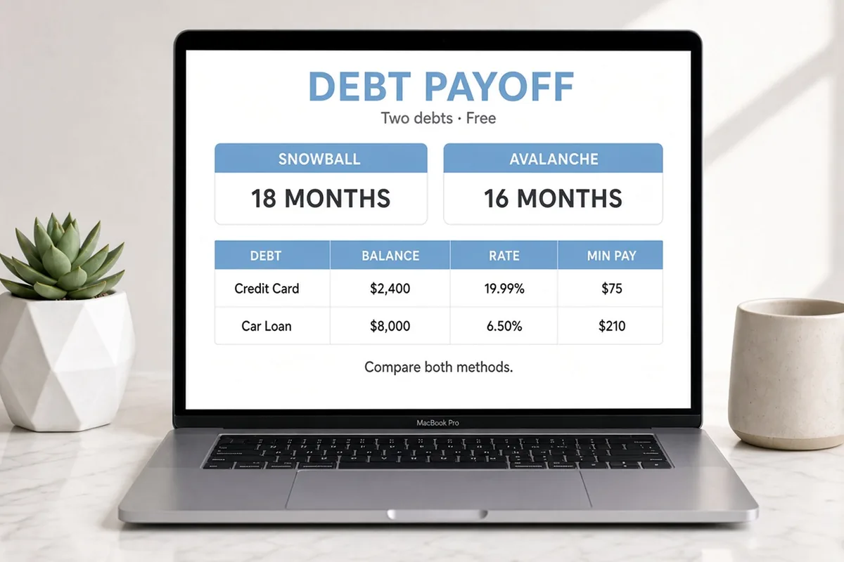 Debt Payoff spreadsheet on a laptop